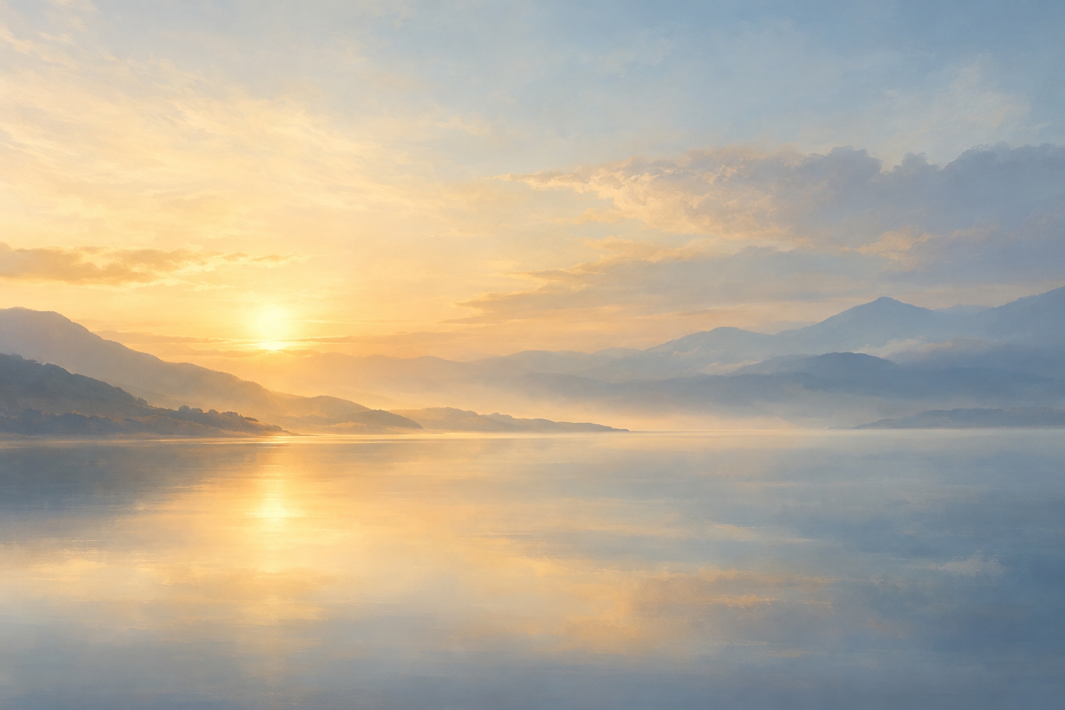 A soft golden glow over a calm cream and slate blue gradient