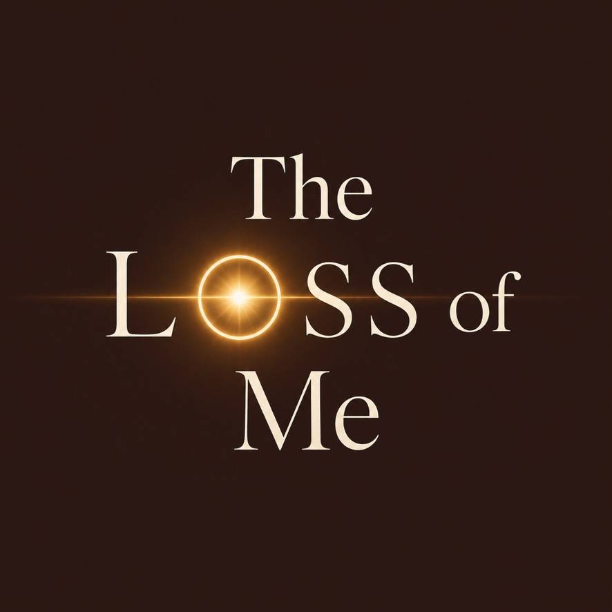 Podcast cover art: the words The Loss of Me in ivory serif letters on a deep warm brown background, with a glowing gold ring and a soft light flare in the O of Loss